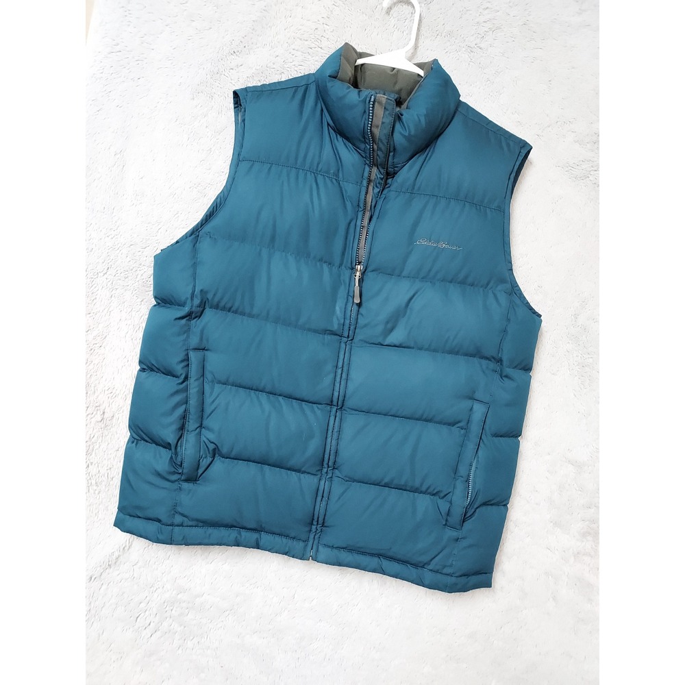 Eddie Bauer Jacket Mens Medium EB650 Down Puffer Vest Teal Blue Quilited Hiking